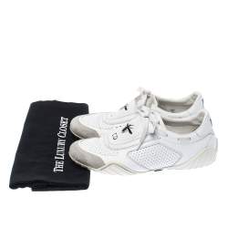 Pre Owned حذاء رياضي ديور دي فينس جلد أبيض وسويدي برباط مقاس 37.5