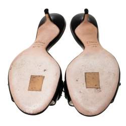 Pre Owned حذاء سلايد ديور مزخرف ورد ترتر جلد أسود مقاس 37.5