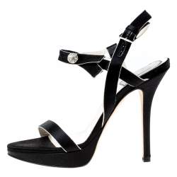 Pre Owned Dior Black Satin Embellished Platform Ankle Strap Sandal Size 35