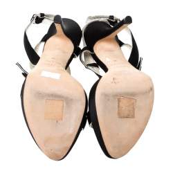 Pre Owned Dior Black Satin Embellished Platform Ankle Strap Sandal Size 35