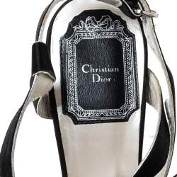 Pre Owned Dior Black Satin Embellished Platform Ankle Strap Sandal Size 35