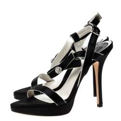 Pre Owned Dior Black Satin Embellished Platform Ankle Strap Sandal Size 35