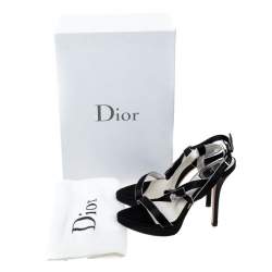 Pre Owned Dior Black Satin Embellished Platform Ankle Strap Sandal Size 35