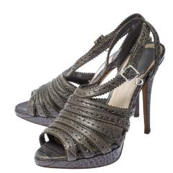 Dior Grey Crocodile Bonnie Strappy Peep Toe Platform Sandals Size 38.5