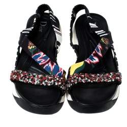 مملوكة مسبقًا Dior Multicolor Sequin And Cotton Fabric Trio Fusion Slingback Sandals Size 37