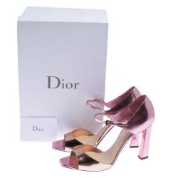 Dior Pink Metallic Patent Leather Open Toe Ankle Strap Sandals Size 38.5