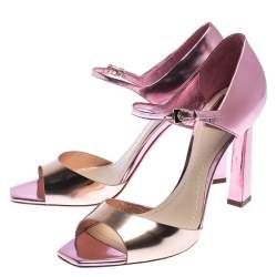 Dior Pink Metallic Patent Leather Open Toe Ankle Strap Sandals Size 38.5