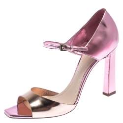 Dior Pink Metallic Patent Leather Open Toe Ankle Strap Sandals Size 38.5