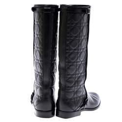 مملوكة مسبقًا Dior Black Cannage Leather City Knee High Boots Size 38 