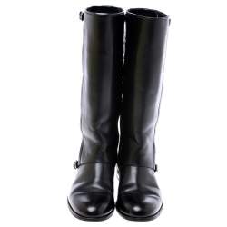 مملوكة مسبقًا Dior Black Cannage Leather City Knee High Boots Size 38 