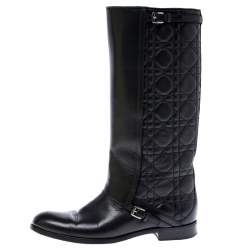 مملوكة مسبقًا Dior Black Cannage Leather City Knee High Boots Size 38 