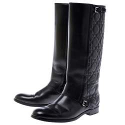 مملوكة مسبقًا Dior Black Cannage Leather City Knee High Boots Size 38 