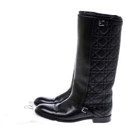 مملوكة مسبقًا Dior Black Cannage Leather City Knee High Boots Size 38 