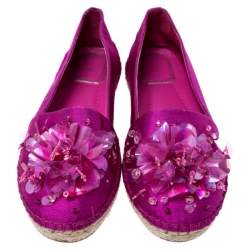 Dior Pink Canvas Embellished Espadrilles Loafers Size 36