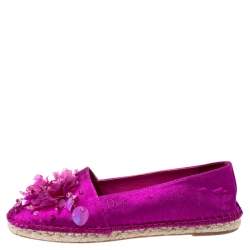 Dior Pink Canvas Embellished Espadrilles Loafers Size 36