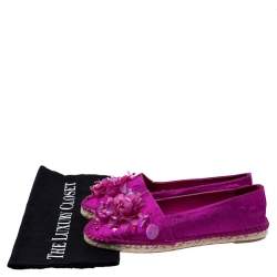 Dior Pink Canvas Embellished Espadrilles Loafers Size 36
