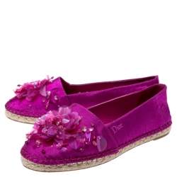 Dior Pink Canvas Embellished Espadrilles Loafers Size 36