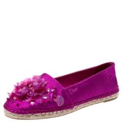 Dior Pink Canvas Embellished Espadrilles Loafers Size 36