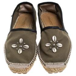 Pre Owned Dsquared2 Khaki Canvas Shell Embellished Espadrille Flats Size 39