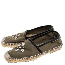 Pre Owned Dsquared2 Khaki Canvas Shell Embellished Espadrille Flats Size 39