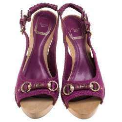 مملوكة مسبقًا صندل ديور فتحة كعب حواف جلد ثعبان وكانفاس بنفسجي مقاس 38