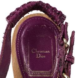 مملوكة مسبقًا صندل ديور فتحة كعب حواف جلد ثعبان وكانفاس بنفسجي مقاس 38