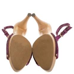 مملوكة مسبقًا صندل ديور فتحة كعب حواف جلد ثعبان وكانفاس بنفسجي مقاس 38