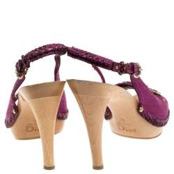 مملوكة مسبقًا صندل ديور فتحة كعب حواف جلد ثعبان وكانفاس بنفسجي مقاس 38