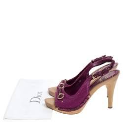 مملوكة مسبقًا صندل ديور فتحة كعب حواف جلد ثعبان وكانفاس بنفسجي مقاس 38