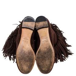 Pre Owned Dior Brown Suede Fringe Studded Trim Ankle Length Booties Size 37