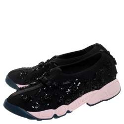 Pre Owned حذاء رياضي ديور "فيوجن" بطراز سليب أون شبك مزخرف ترتر أسود مقاس 37