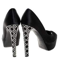 Dior Black Satin Cannage Heel Peep Toe Platform Pumps Size 36.5