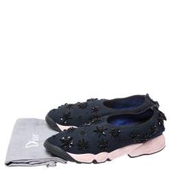 Dior Navy Blue/Pink  Floral Embellished Mesh Fusion Slip On Sneakers Size 40