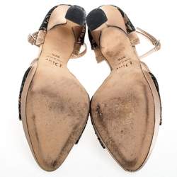 Dior Beige Satin And Black Lace Ankle Strap Open Toe Sandals Size 37.5