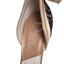 Dior Beige Satin And Black Lace Ankle Strap Open Toe Sandals Size 37.5