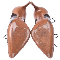 مملوكة مسبقًا Dior Leopard Print Pony Hair And Black Croc Embossed Leather Lace Up Pointed Toe Pumps Size 39