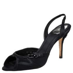Dior Black Mesh and Satin Peep Toe Slingback Sandals Size 40.5