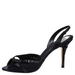 Dior Black Mesh and Satin Peep Toe Slingback Sandals Size 40.5
