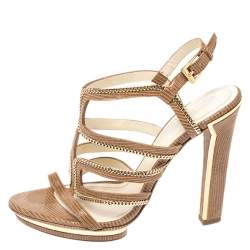 Pre Owned Dior Brown Textured Suede Chain Embellished Strappy Sandals Size 38