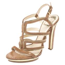 Pre Owned Dior Brown Textured Suede Chain Embellished Strappy Sandals Size 38
