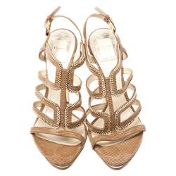 Pre Owned Dior Brown Textured Suede Chain Embellished Strappy Sandals Size 38