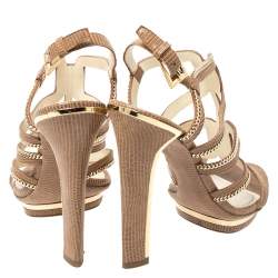 Pre Owned Dior Brown Textured Suede Chain Embellished Strappy Sandals Size 38
