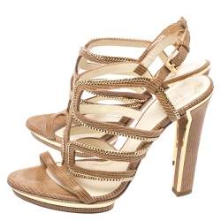 Pre Owned Dior Brown Textured Suede Chain Embellished Strappy Sandals Size 38