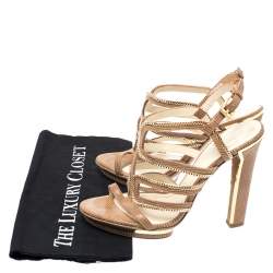 Pre Owned Dior Brown Textured Suede Chain Embellished Strappy Sandals Size 38