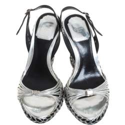 Pre Owned Dior Two Tone Patent Leather And Braid Woven Wedge Slingback Platform Sandals Size 36