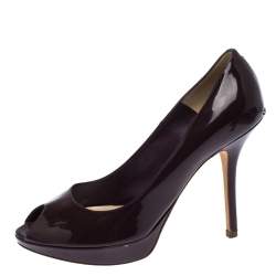 Dior Purple Patent Leather Miss Dior Peep Toe Platform Pumps Size 38