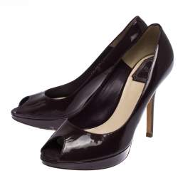 Dior Purple Patent Leather Miss Dior Peep Toe Platform Pumps Size 38