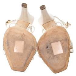 Pre Owned صندل ديور بيدرا مقدمة مفتوحة جلد أبيض و أزرق مقاس 36