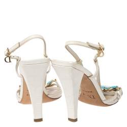 Pre Owned صندل ديور بيدرا مقدمة مفتوحة جلد أبيض و أزرق مقاس 36