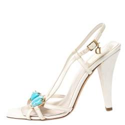 Pre Owned صندل ديور بيدرا مقدمة مفتوحة جلد أبيض و أزرق مقاس 36